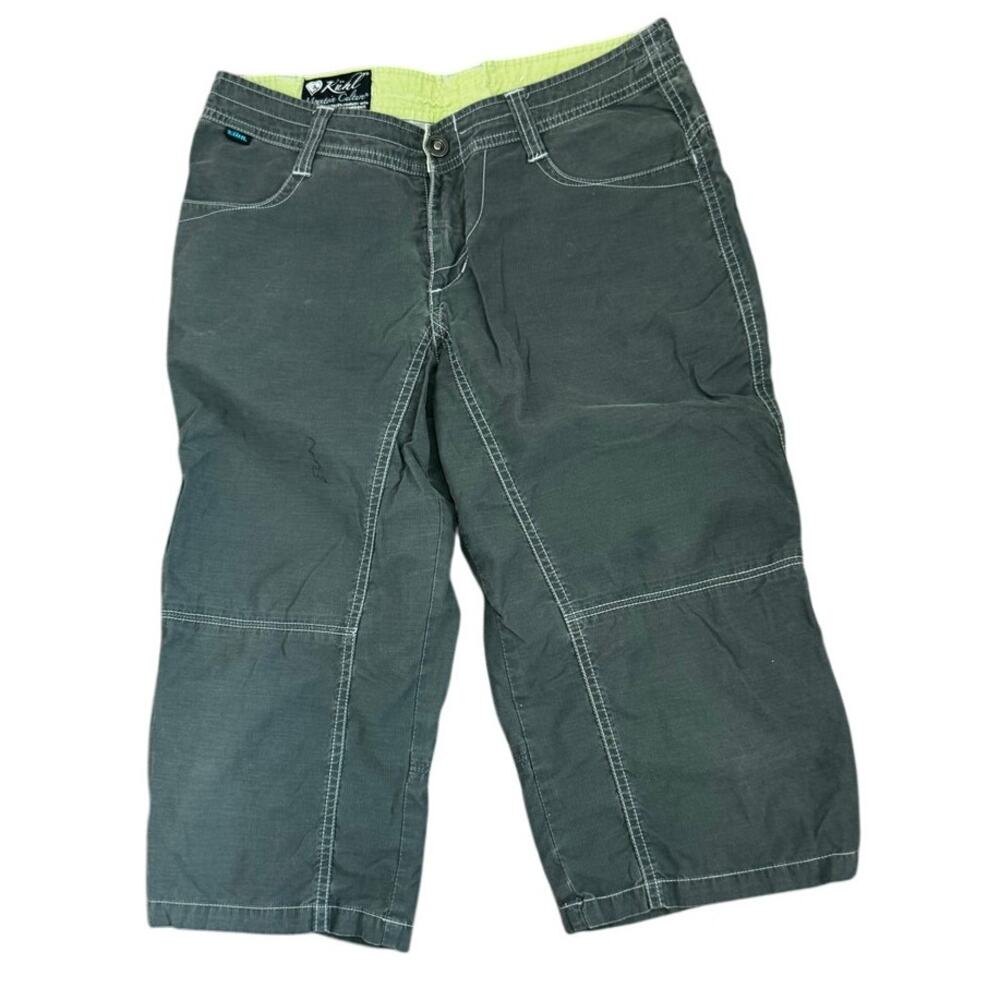 Kuhl Mountain Culture Cropped Pants, Olive Green w/ Floral Trim, Size 6 - Picture 2 of 4